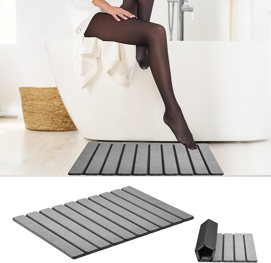 AWW Foldable Stone Bath Mat, Super Absorbent Diatomaceous Earth Mat, Non-Slip Quick Drying Mat, C... | Amazon (US)