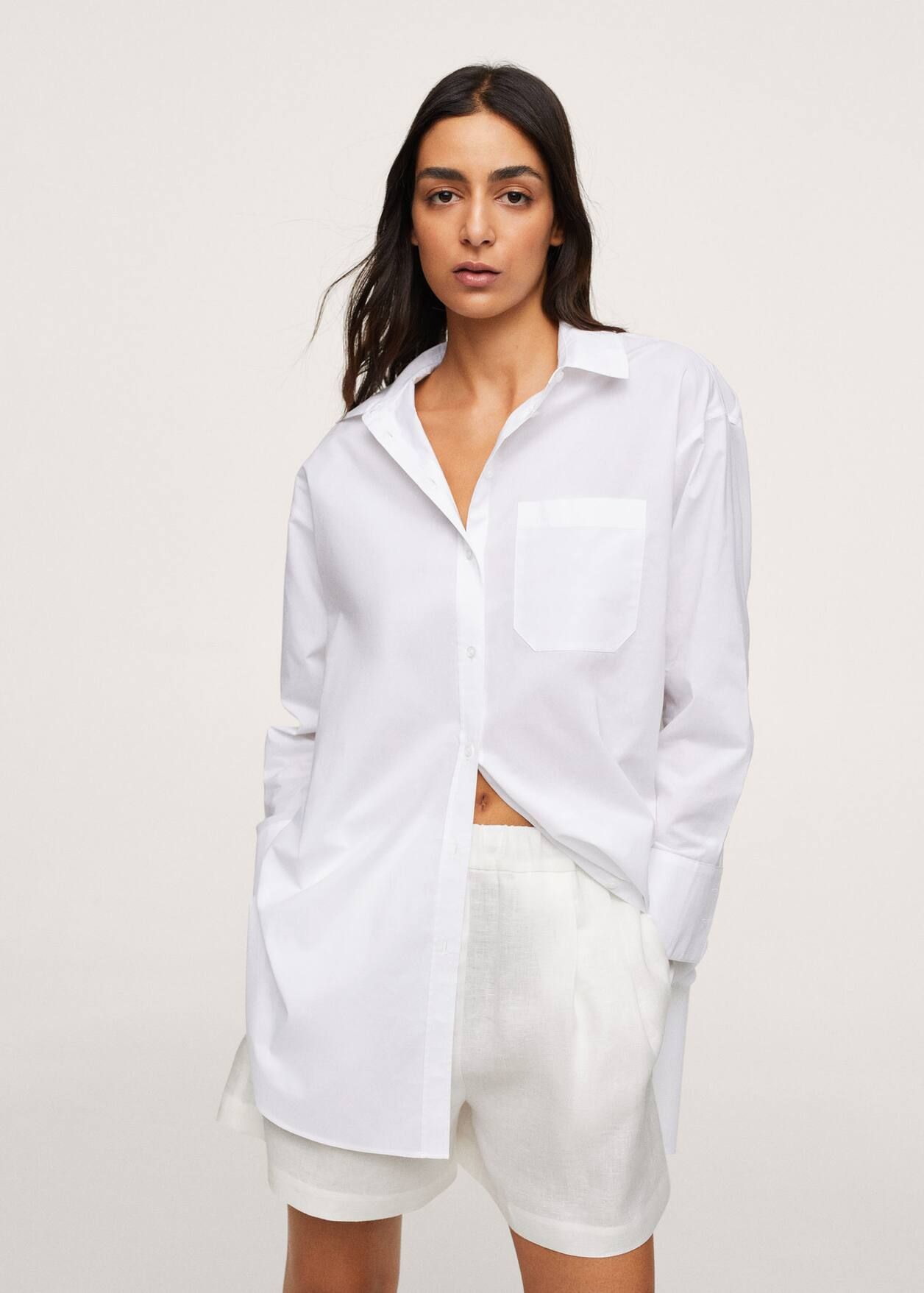 Chest-pocket cotton shirt | MANGO (US)