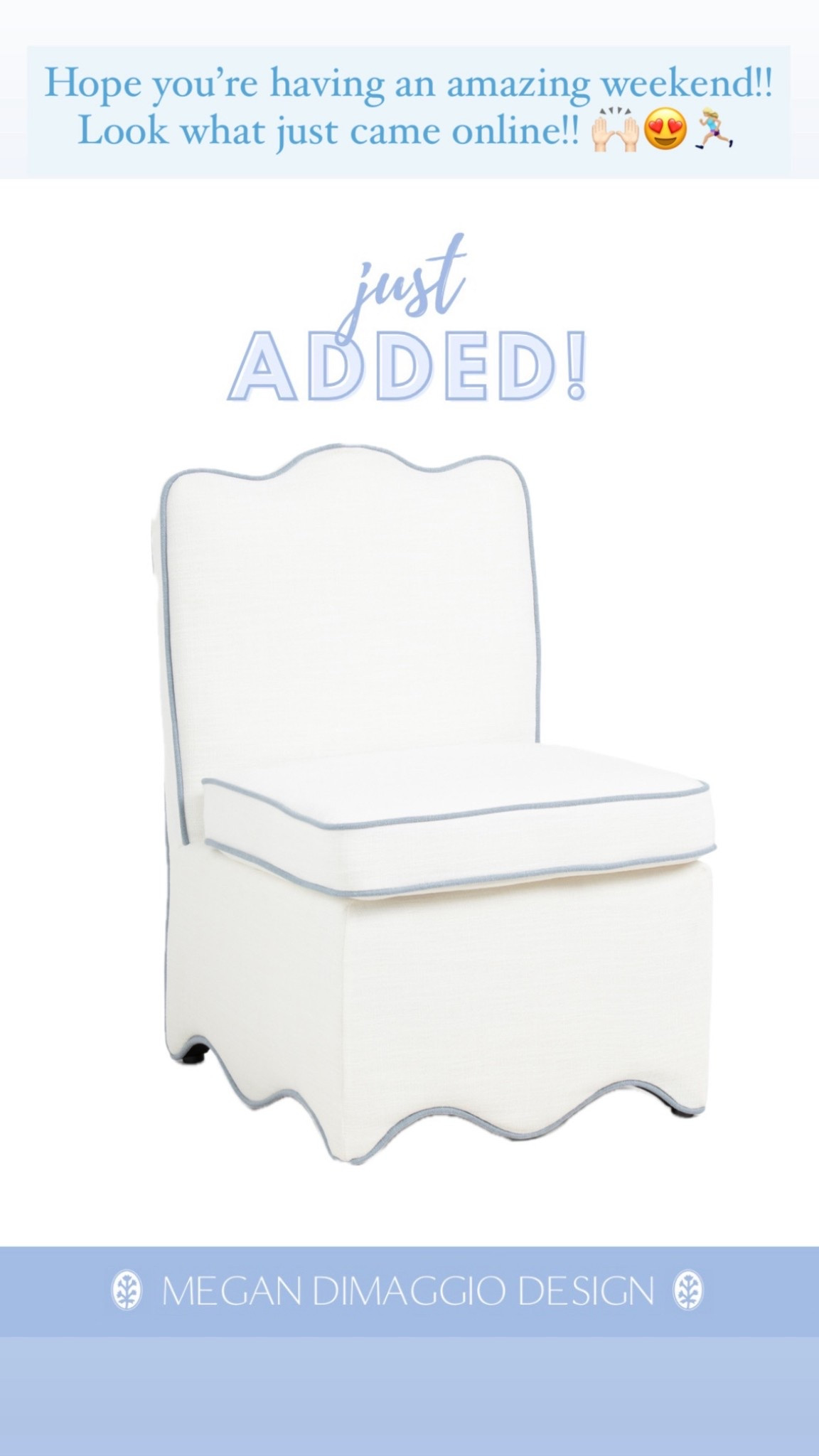 🏃🏼‍♀️🏃🏼‍♀️🏃🏼‍♀️ new blue piped white scalloped slipper chair just added online!! Use code: SHIP89 to score free shipping!!

#LTKSaleAlert #LTKHome