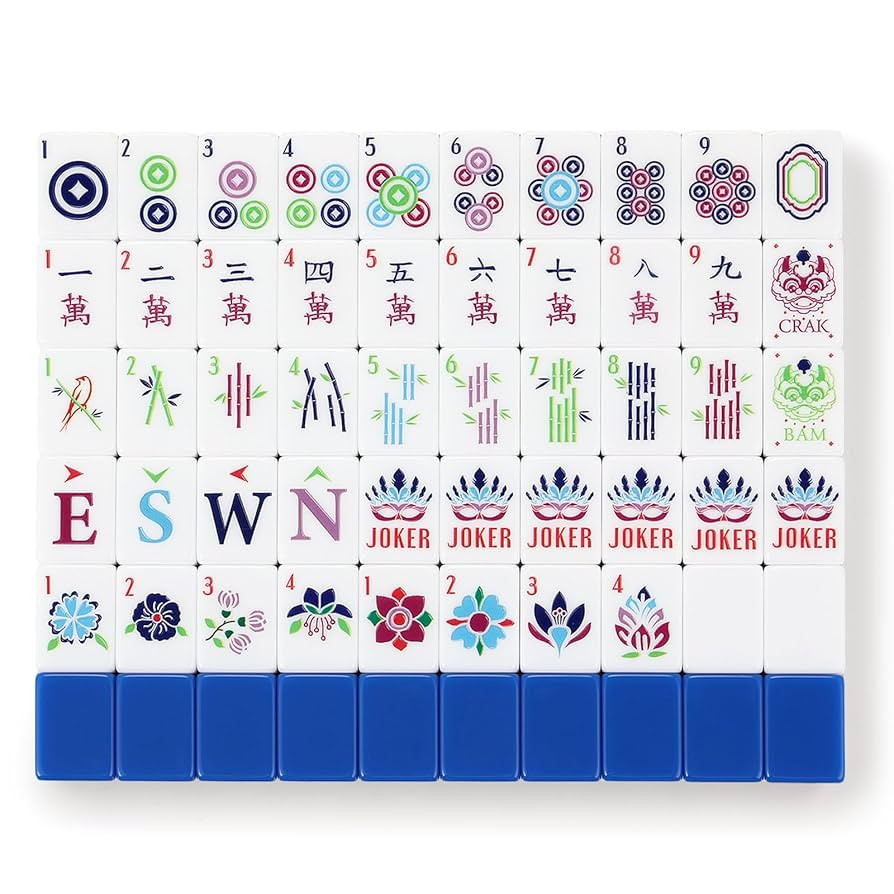 American Mahjong Tile Set,166 Tiles White Blue Acrylic Carving Tiles,Mahjong Game Set with Portab... | Amazon (US)