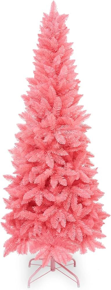 Wabolay 7ft Artificial Pencil Slim Pink Christmas Tree Unlit-Tall Skinny Hinged Full Real Tall Ha... | Amazon (US)