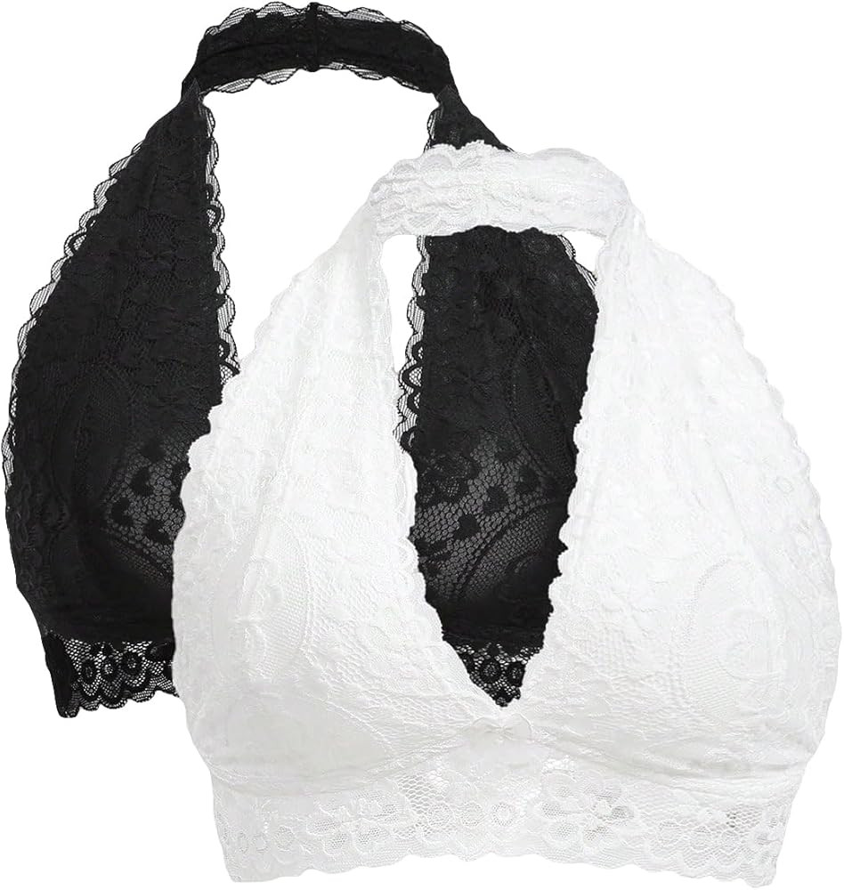 SOLY HUX Women's 2 Piece Halter Lace Bralette Bra | Amazon (US)