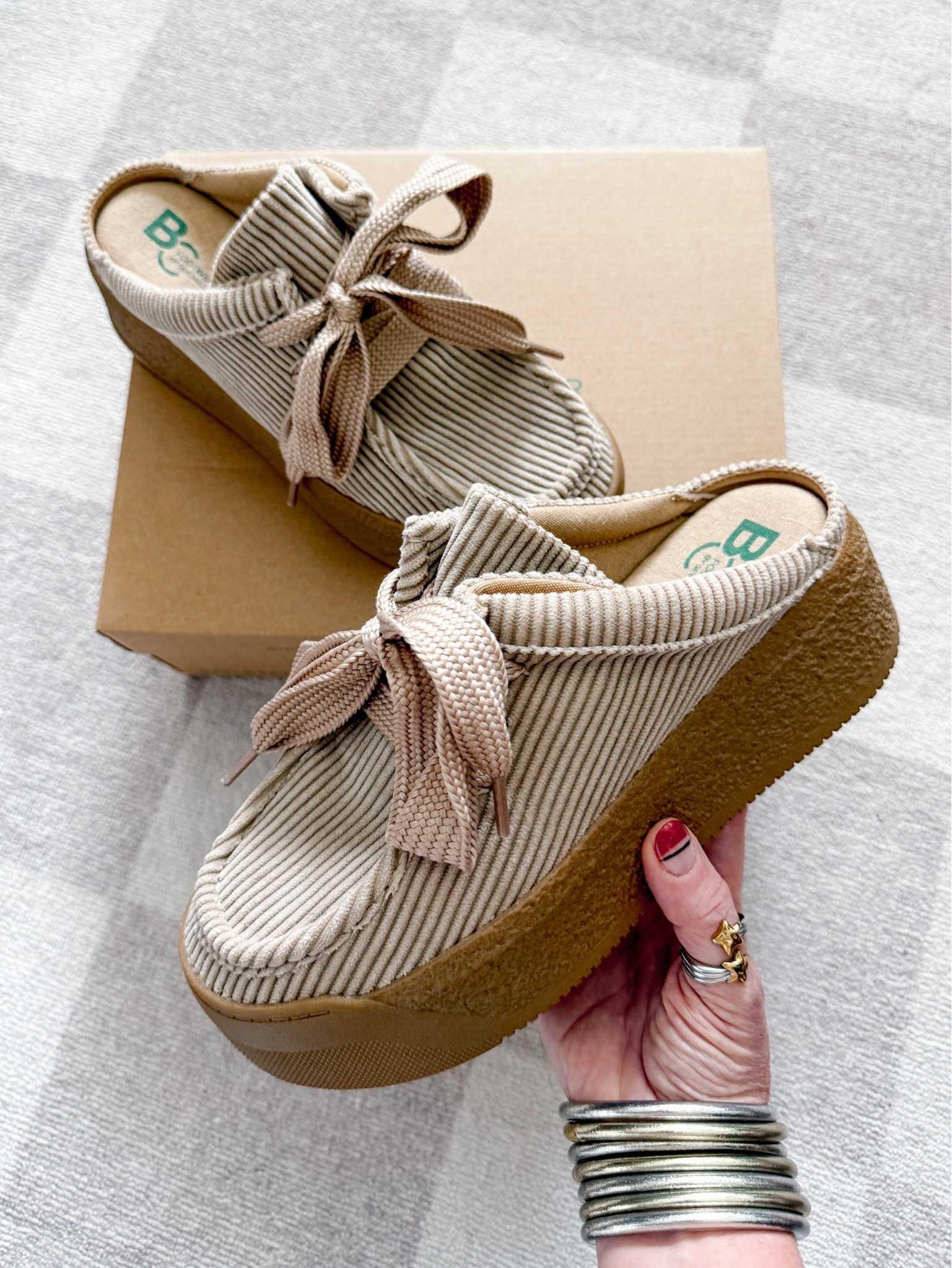 These corduroy mules are so cute and I found them fully stocked! I did my true size and the fit is very comfy!