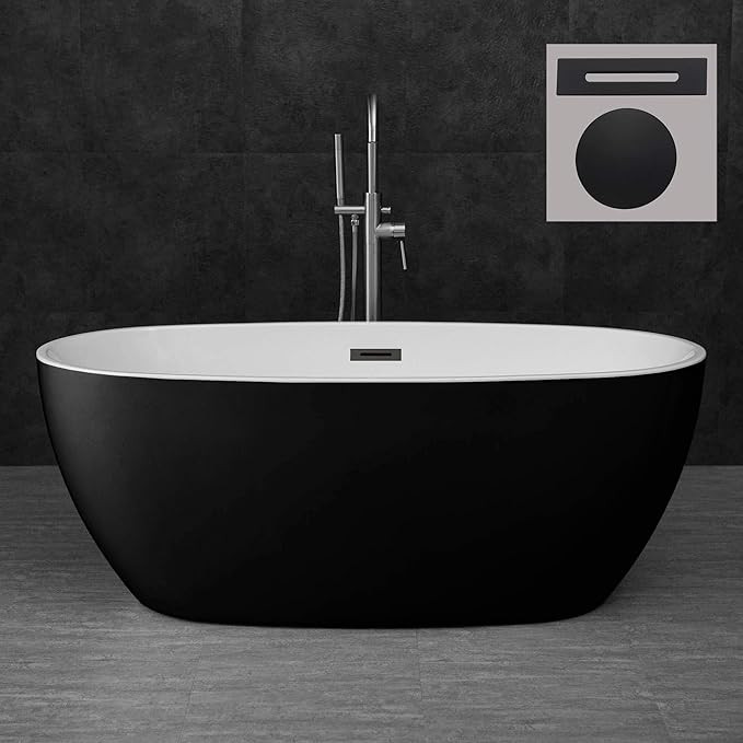 WOODBRIDGE 59" Acrylic Freestanding Bathtub Contemporary Soaking Tub, Black Acrylic (Matte Black ... | Amazon (US)
