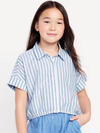 Short-Sleeve Striped Linen-Blend Top for Girls | Old Navy (US)