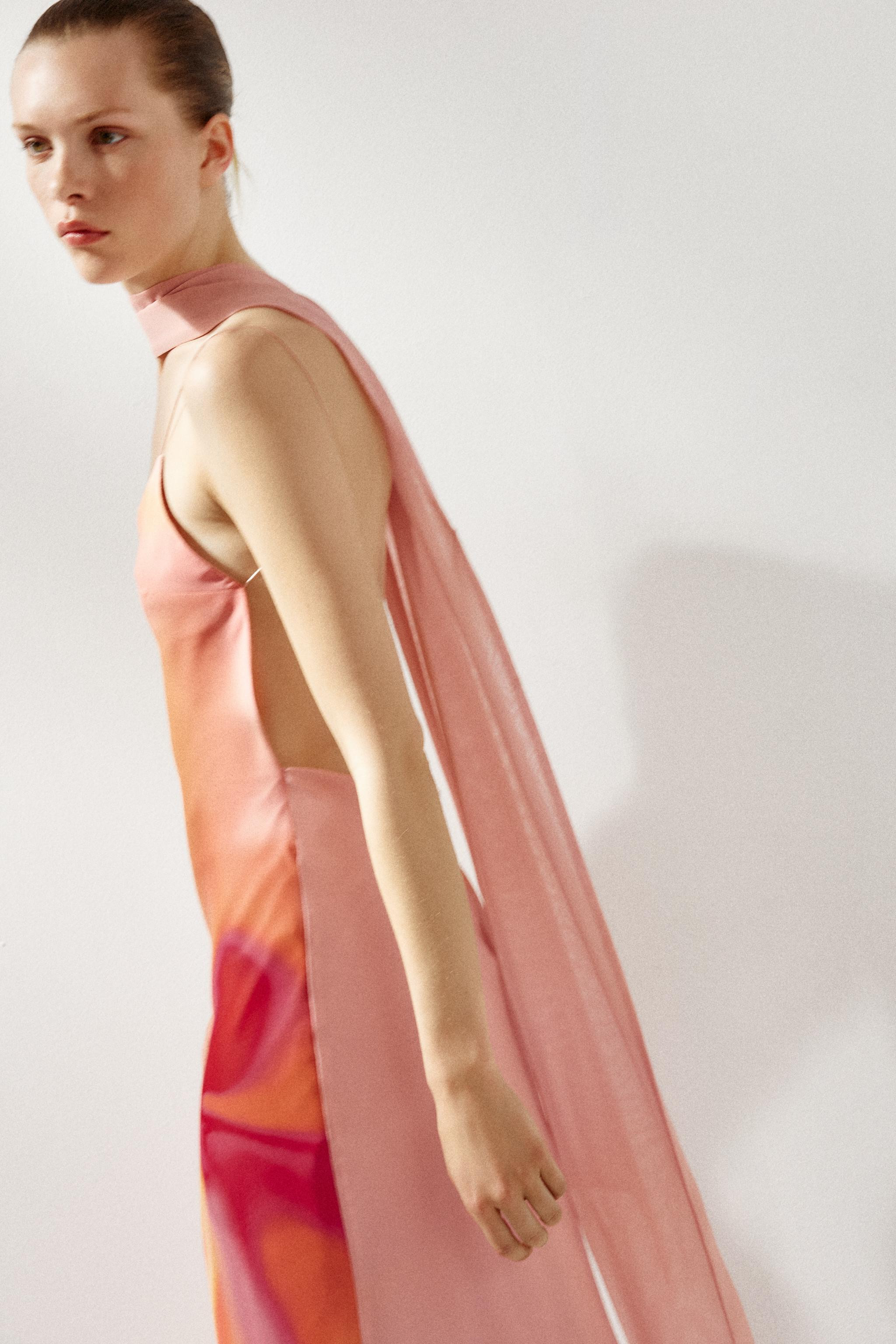 PRINTED LONG DRESS WITH SCARF | Zara US