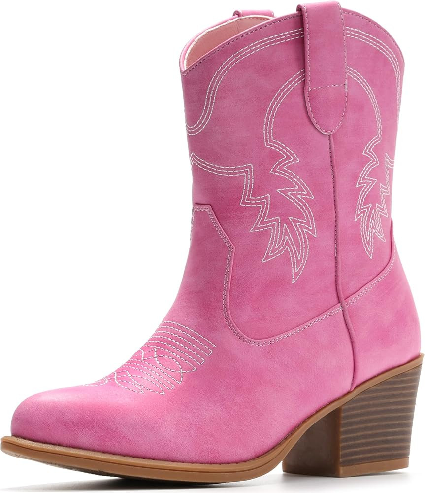IXU Cowboy Boots for Women Ankle Cowgirl Booties Western Mid Calf Pointed Toe Booties Short Chunk... | Amazon (US)