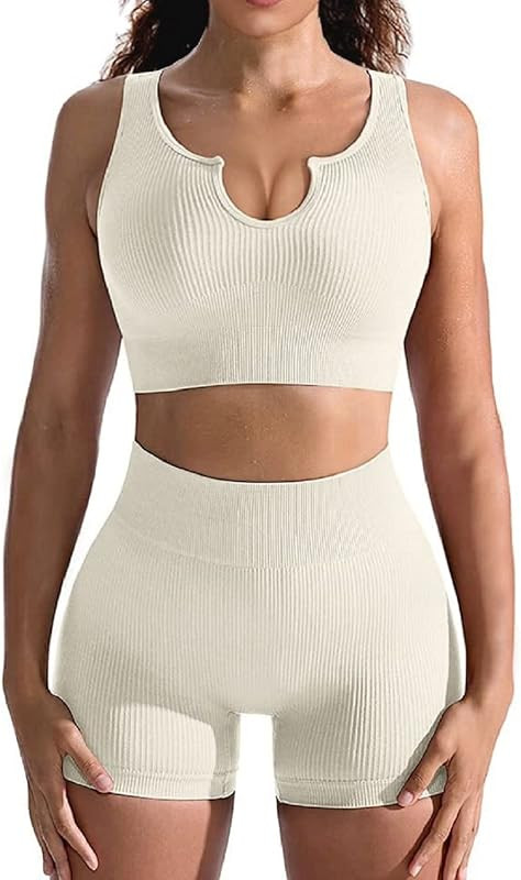 niyokki Workout Sets for Women Seamless Crop Tops Leggings Matching 2 Pieces Outfits Two Piece Yo... | Amazon (US)