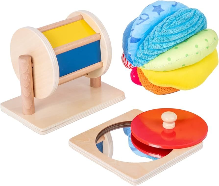 Montessori Baby Toys Play Kit Montessori Mirror Peekaboo Knob Puzzle, Medium Spinning Drum and Ra... | Amazon (US)