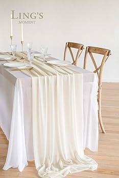 Ling's Moment 14Ft Ivory Sheer Extra Long Chiffon Like Table Runner with Silver Sparkle for Rusti... | Amazon (US)