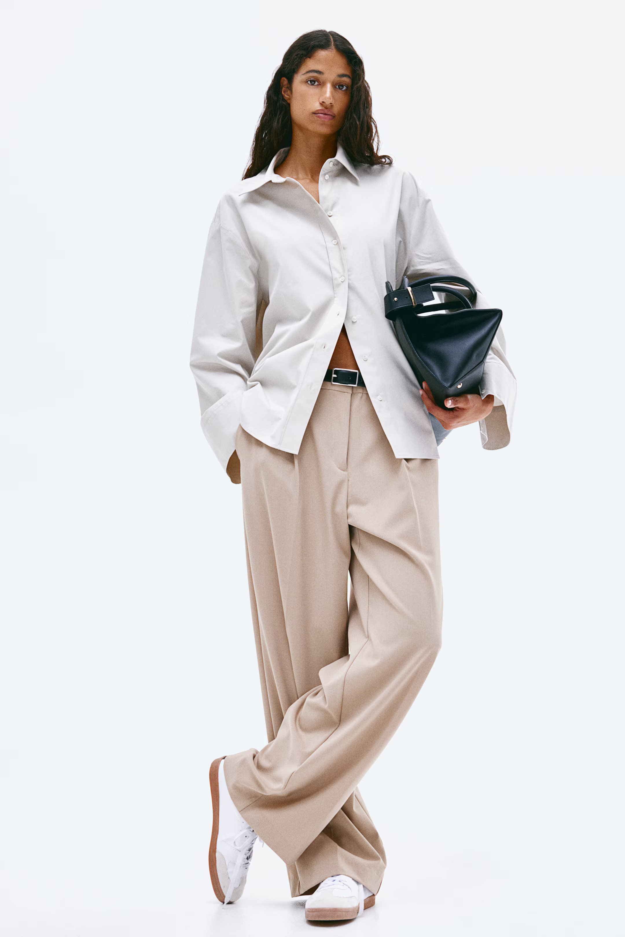 Wide trousers - High waist - Long - Beige - Ladies | H&M GB | H&M (UK, MY, IN, SG, PH, TW, HK)