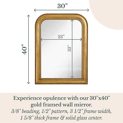 Hamilton Hills 40" x 30" Classic Gold Mirror - Rich Framed Top Round Corner- Thick Arched Top Ric... | Amazon (US)