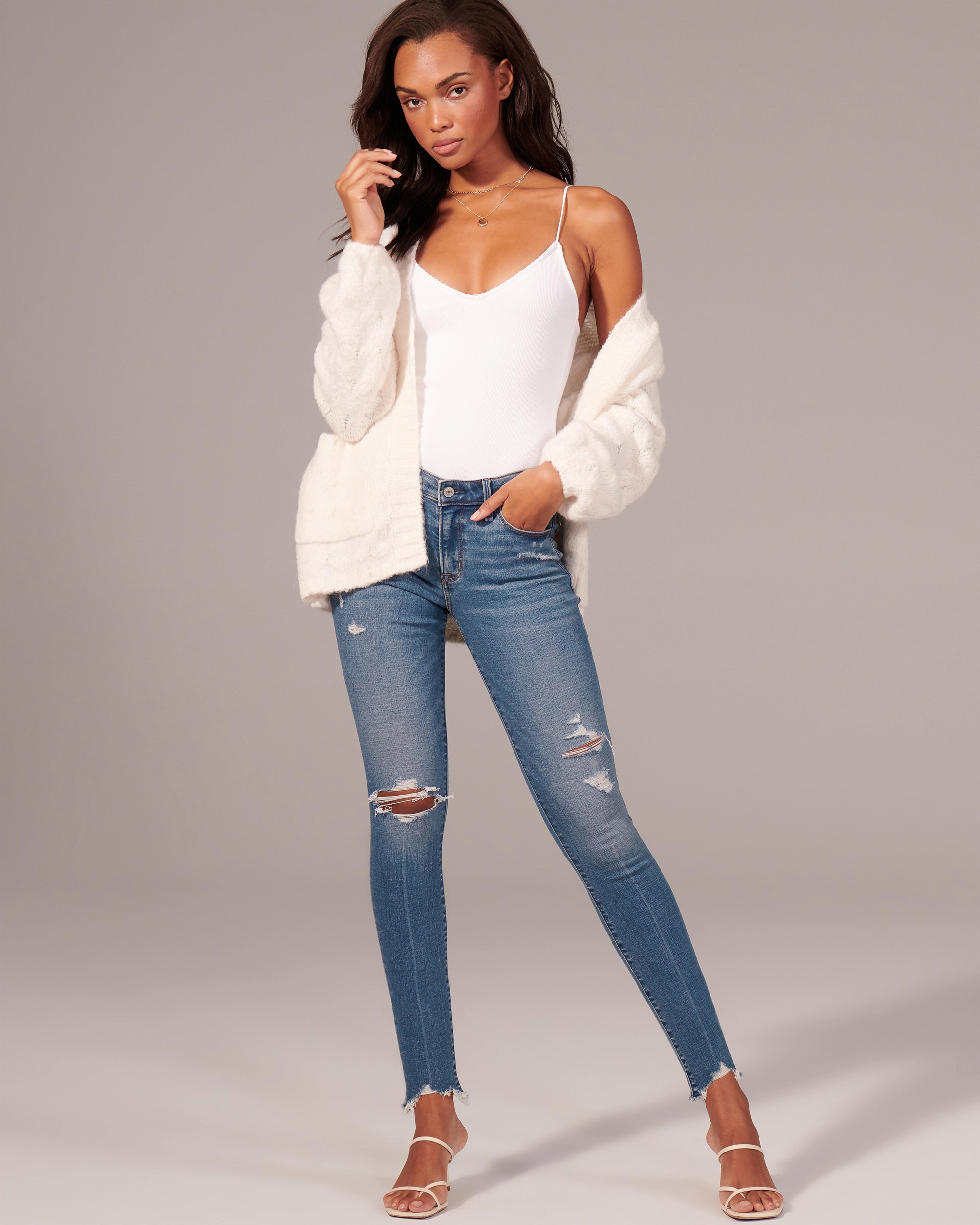 Ripped Mid Rise Super Skinny Ankle Jeans | Abercrombie & Fitch (US)