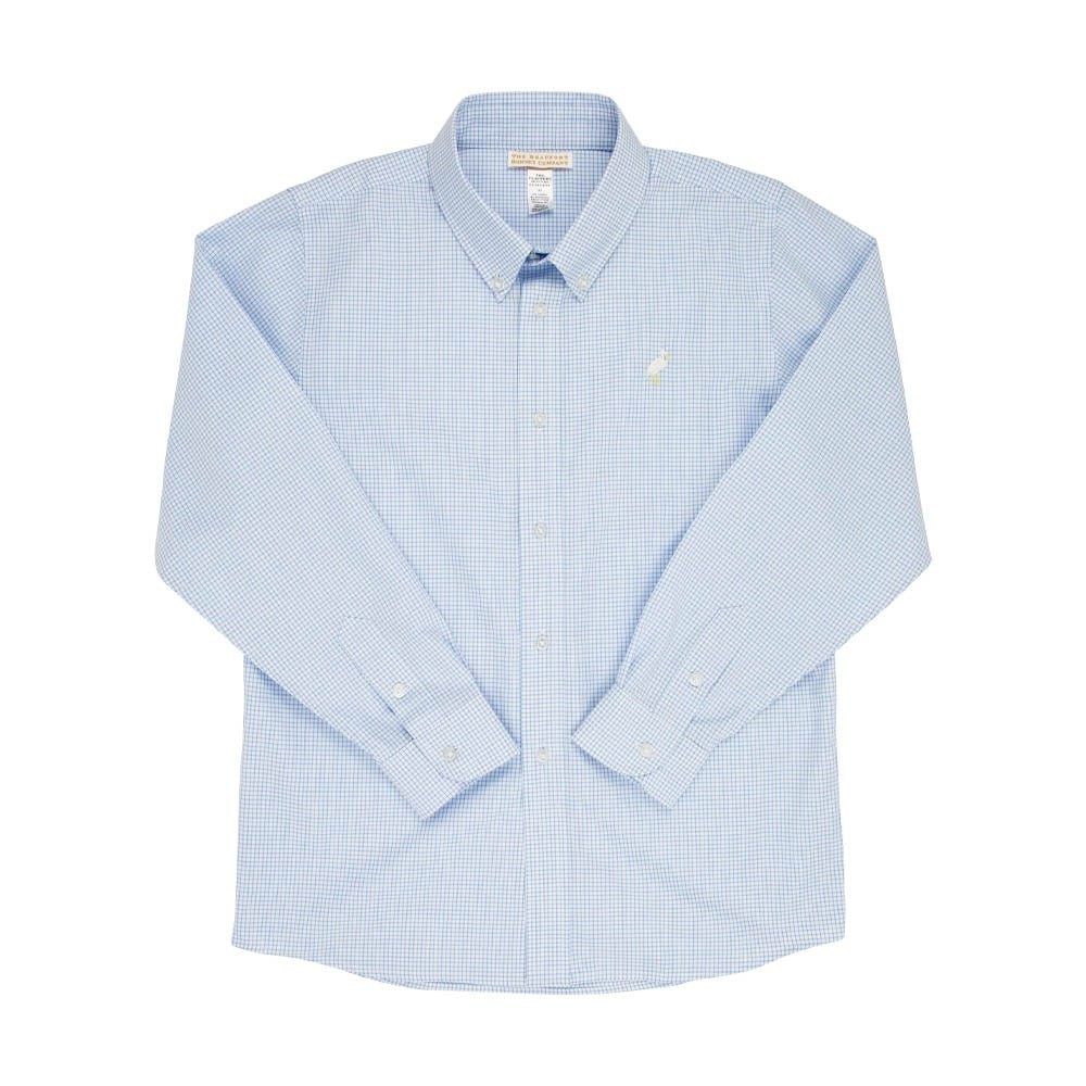 Dean's List Dress Shirt - Buckhead Blue Mini Check with Multicolor Stork | The Beaufort Bonnet Company