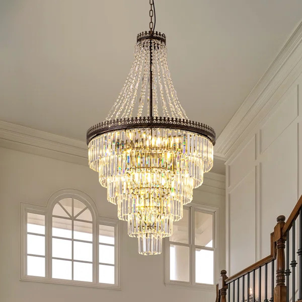 Maquisha Dimmable 12-light Empire Tiered Crystal Chandelier with Antique Bronze Accents | Wayfair North America