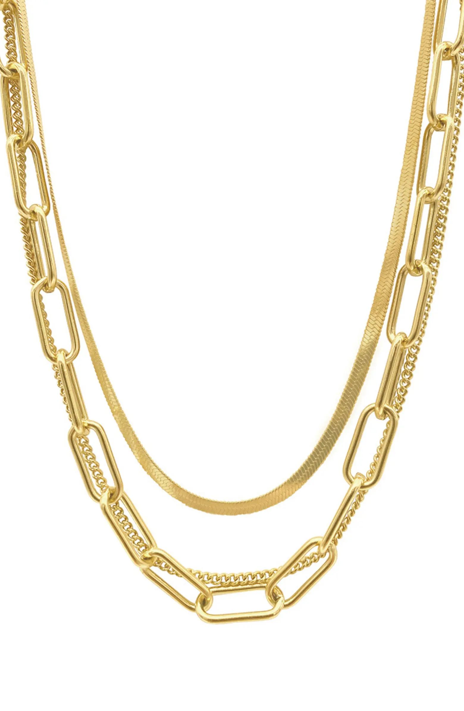Water Resistant 14K Yellow Gold Plated Mixed Chain Layered Necklace | Nordstrom Rack