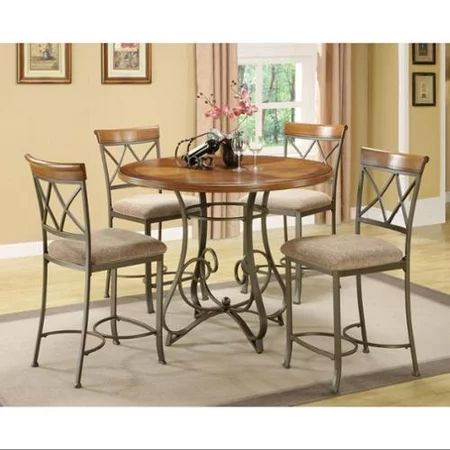 Powell 5 Piece Hamilton Gathering Set with Stationary Counter Stools, Cherry | Walmart (US)