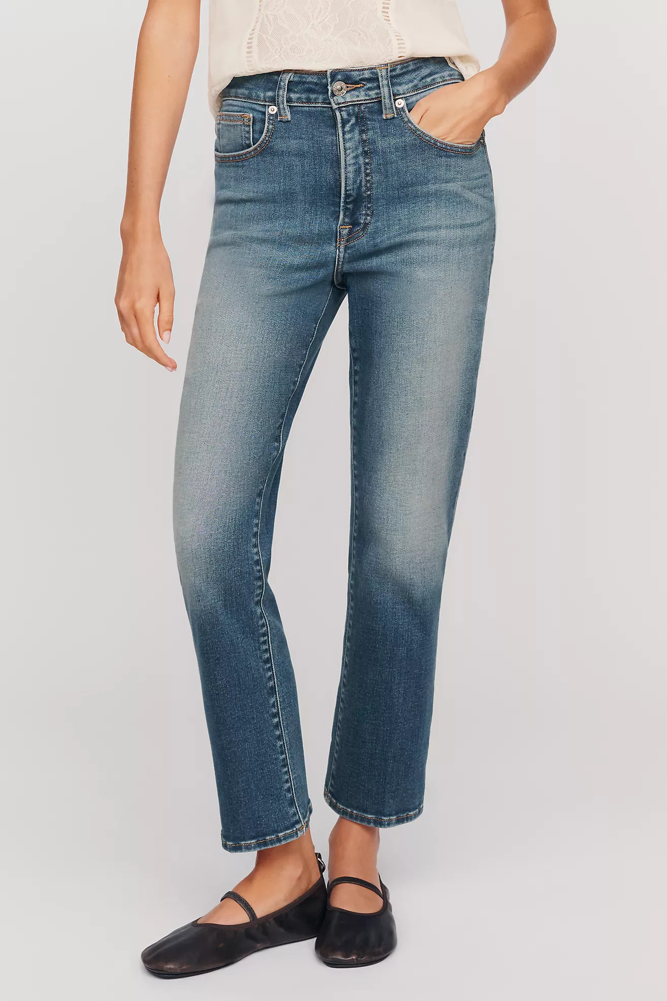 Good American Mid-Rise Straight-Leg Jeans | Anthropologie (US)
