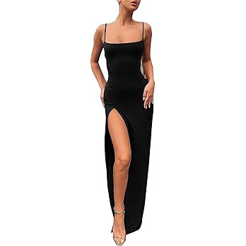 PRIMODA Women's Spaghetti Strap Backless Thigh-high Slit Bodycon Maxi Long Dress Club Party Dress | Amazon (US)