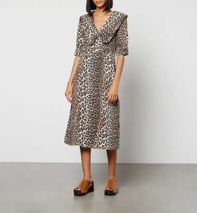 Ganni Leopard Cotton and Lyocell-Blend Denim Dress | Coggles (Global)