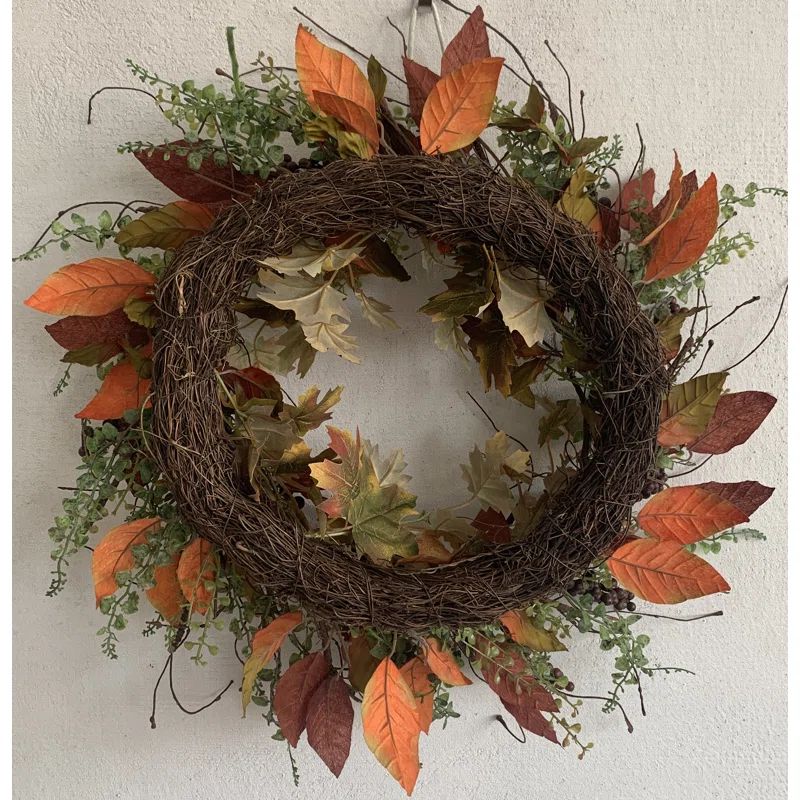 The Holiday Aisle® 24" Large Autumn Decor Fall Thanksgiving Day Front Door Berry Wreath & Review... | Wayfair North America