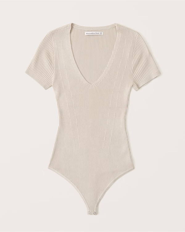 V-Neck Ribbed Knit Bodysuit | Abercrombie & Fitch (US)