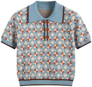 CIDER Women's Knit Collar Geometric Button Short Sleeve Top | Amazon (US)