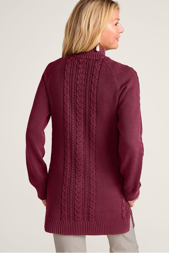 Button Placket Cable Tunic Sweater | Soft Surroundings