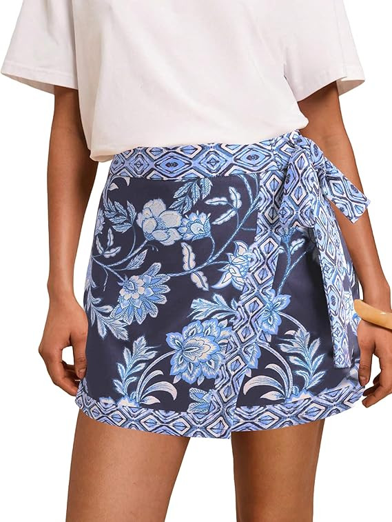 Women’s Summer Boho Skirts Floral Print Tie Knot Wrap Skirt Cute Tropical Ocean Graphic Mini Sh... | Amazon (US)