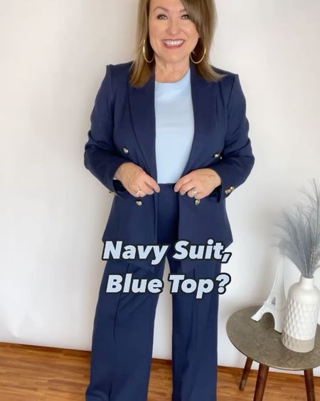Which one do you prefer? I love that suiting is huge this season! I also love the popularity of light blue right now too, so combining these is a win-win! 

The black pants listed are the exact pant, but no longer available in navy. The navy pair are similar and would match the jacket.

#LTKstyletip #LTKover40 #LTKworkwear