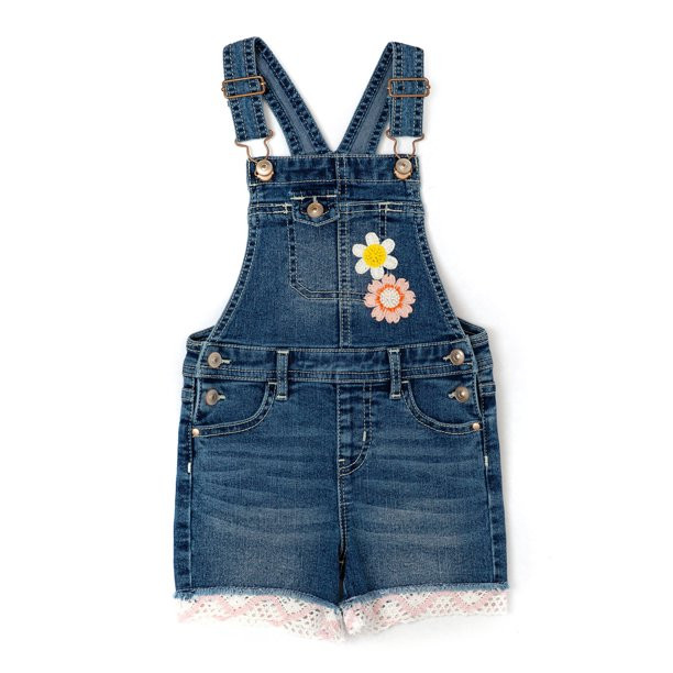 Wonder Nation Toddler Girls Crochet Denim Shortall, Sizes 2 Toddler-18 Months | Walmart (US)