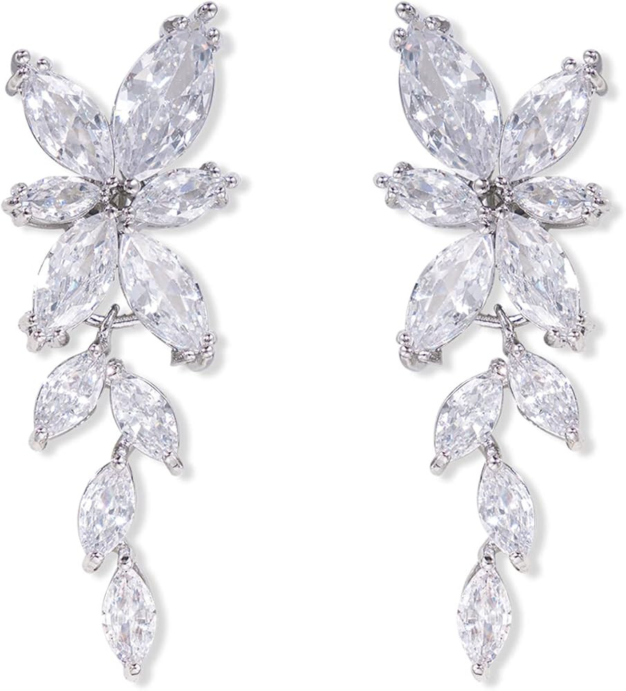 AIRIQI Wedding Earrings For Brides Bridal Earrings For Wedding Bridesmaid Earrings, Rhinestone Ea... | Amazon (US)
