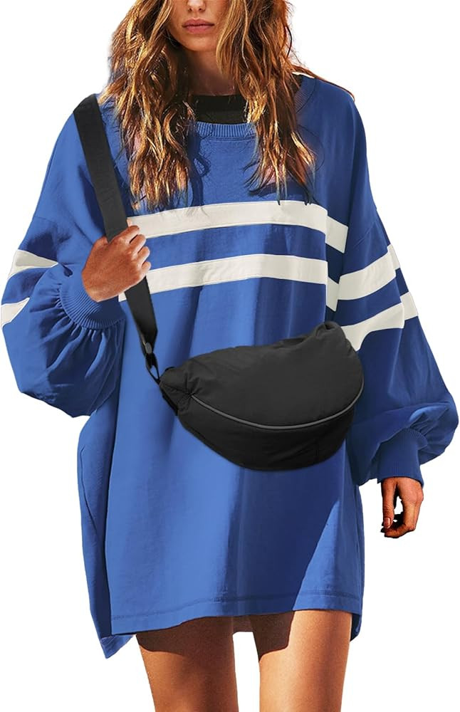 SENSERISE Womens Striped Crewneck Sweatshirts Oversized Lantern Sleeve Color Block Shirts Workout... | Amazon (US)