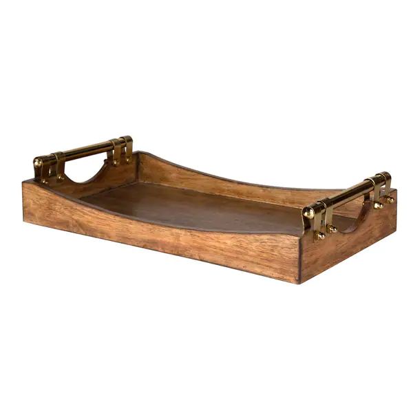 Kate and Laurel Ormond Walnut Wood Decorative Tray with Gold Metal Handles | Bed Bath & Beyond