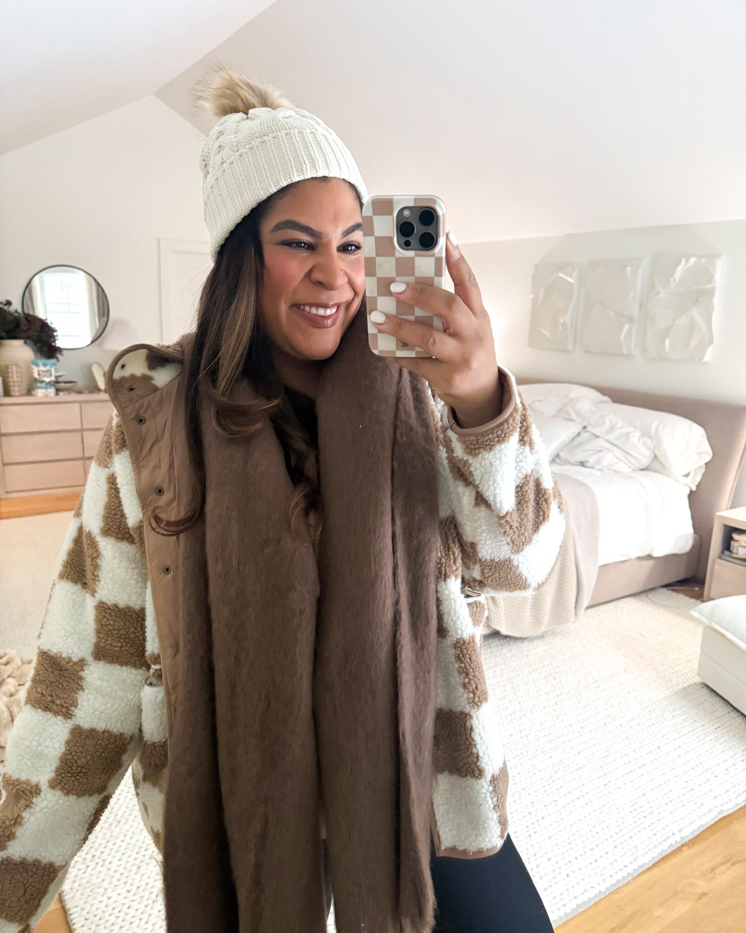 This checkered sherpa is the best! I’m 5’9” size 12/XL & 25 weeks pregnant wearing a size XXL in the sherpa  & a size L for leggings

#LTKBump #LTKMidsize #LTKootd