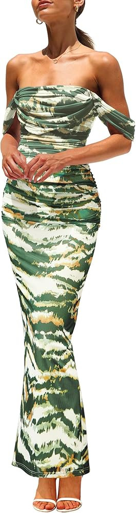 PRETTYGARDEN Cocktail Dresses for Women 2026 Summer Floral Off Shoulder Ruched Mesh Elegant Weddi... | Amazon (US)