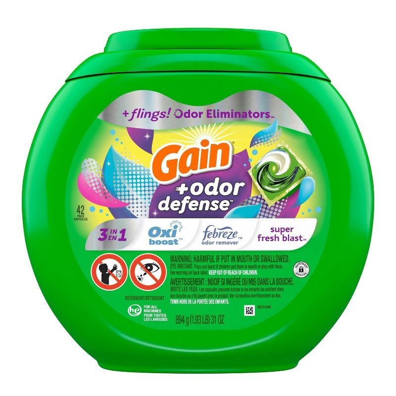 Gain Flings Super Fresh 3-in-1 with Febreze and Oxi Odor Defense Liquid Laundry Detergent Pacs | Target