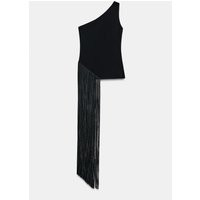 Zara - Asymmetric Fringed Top - Black - S - Woman | Zara AU