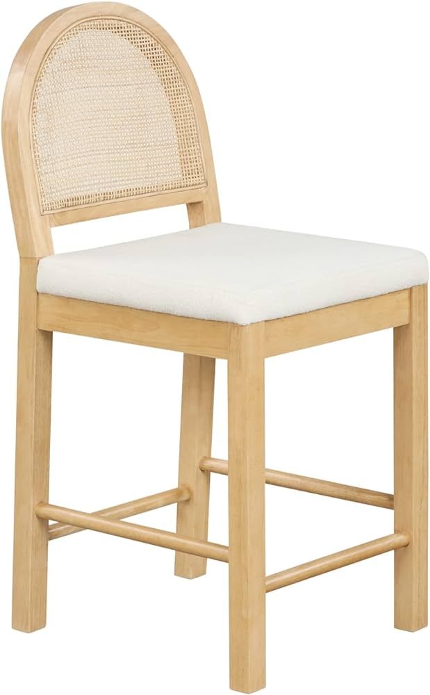 Nathan James Bailey Upholstered Rattan Bar Stool in Oak Finish Frame, Counter Height Stool with N... | Amazon (US)