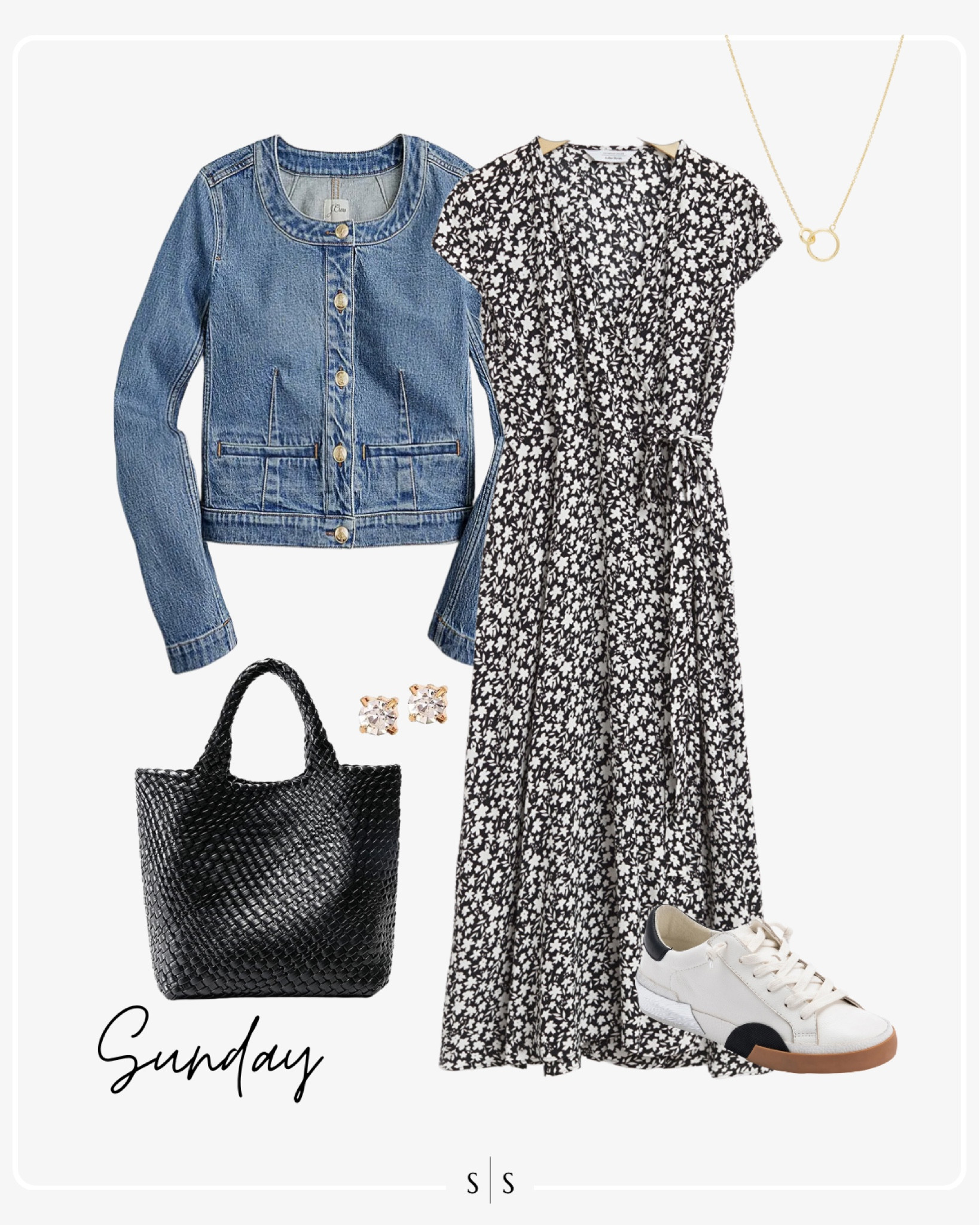 Style Guide of the Week | Teacher  Edition: mix of transitional Summer to Fall casual pieces for the week! 

Wrap print dress, denim lady jacket, white sneaker, woven tote

Timeless style, Teacher outfit ideas, Teacher style, Back to School outfit, warm weather style, Fall outfit, Summer outfits, closet basics, casual style, chic style, everyday outfit. See all details on thesarahstories.com ✨ 

#LTKstyletip #LTKBacktoSchool #LTKFind