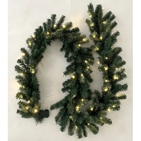 Flexible Flyer 9 Ft Battery Operated Garland with Lights. 9’ Pre-Lit LED Lighted Christmas Xmas Evergreen Pine for Front Door Railing | Walmart (US)