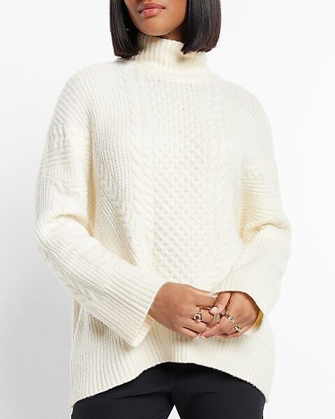 Cable Knit Turtleneck Tunic Sweater | Express
