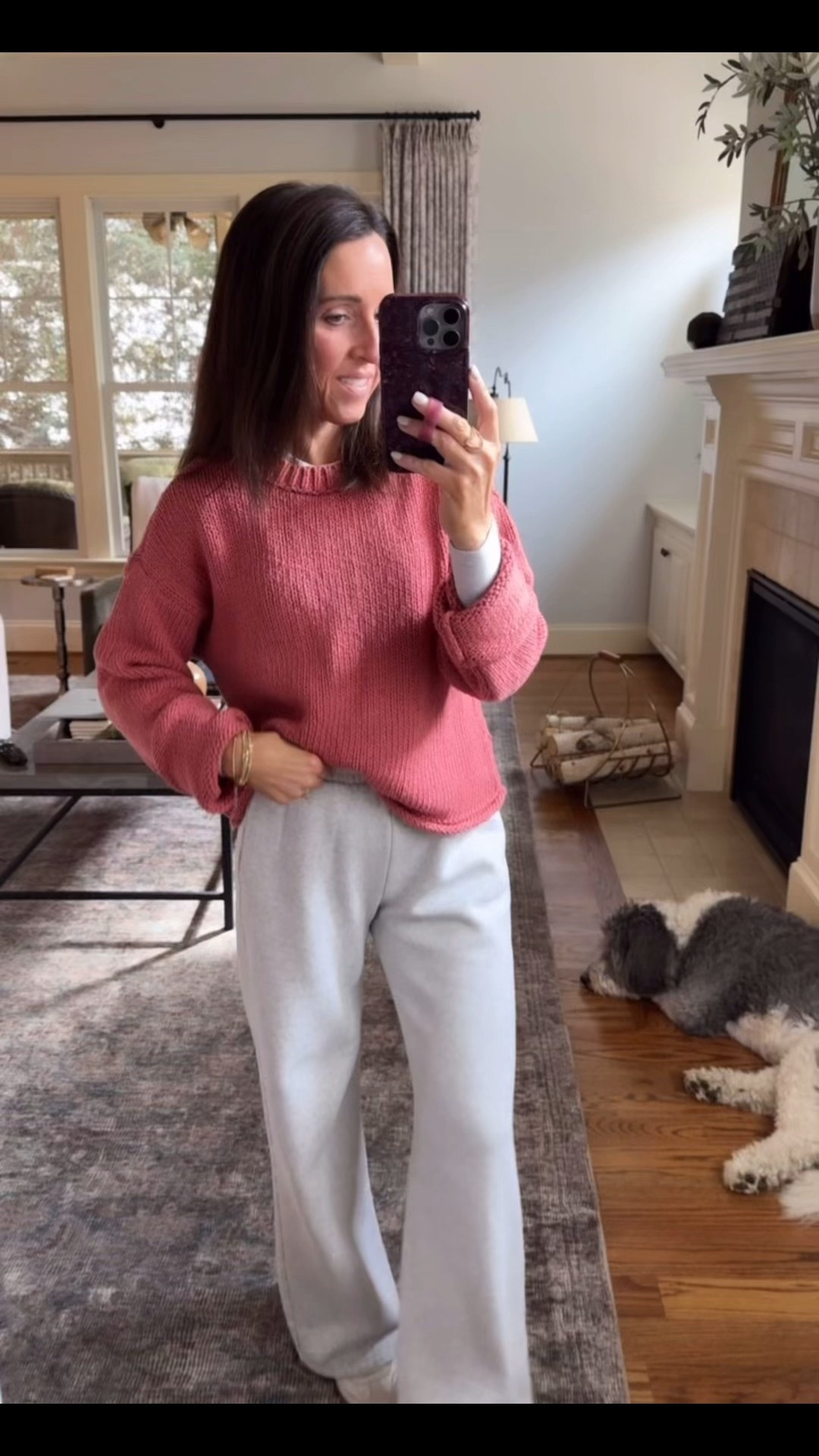 Sunday casual style. Roll tab sweater. Weekend casual. 
Sweater XS. Sweatpants XS. Sneakers TTS

#LTKOver40 #LTKSeasonal