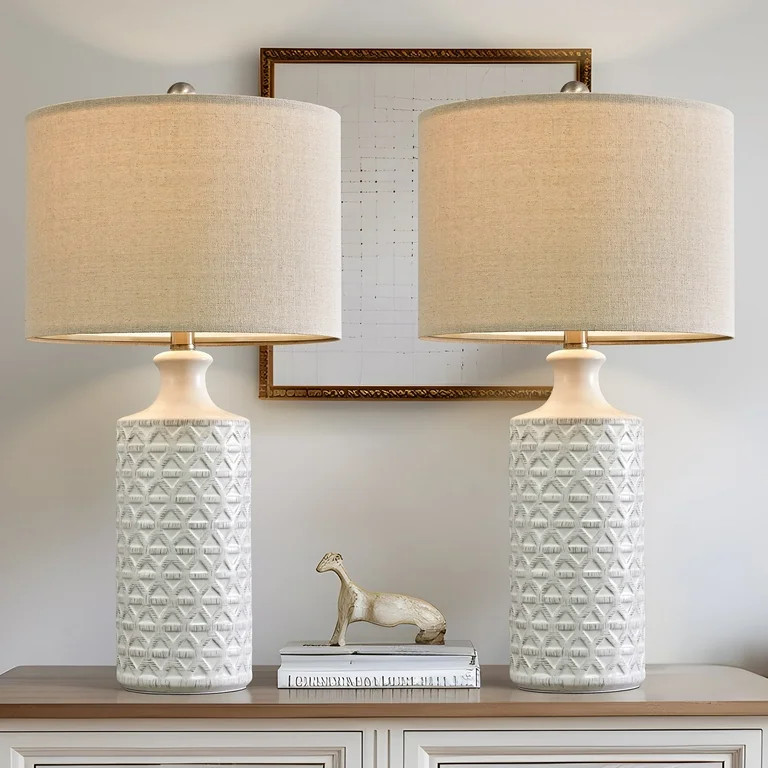 Oneach Ceramic Table Lamps for Living Room 24.75" Modern Farmhouse Bedside Nightstand Lamp Set of... | Walmart (US)