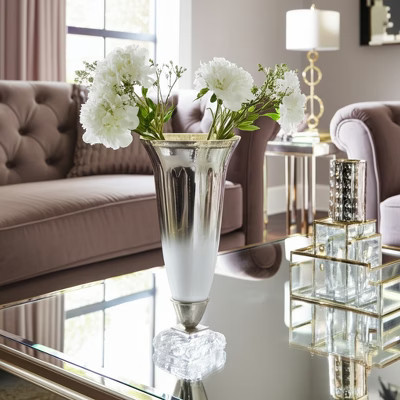 Elegant Glass Vase with Metallic Finish - Luxury Aluminum & Glass Decorative Accent for Home, Office, Bedroom & Living Room - Glam Style - 15" Silver | Target