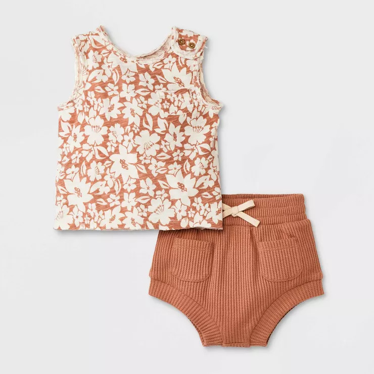 Grayson Collective Baby Sleeveless Slub Jersey Tank Top & Waffle Bloomer Set - Brown | Target