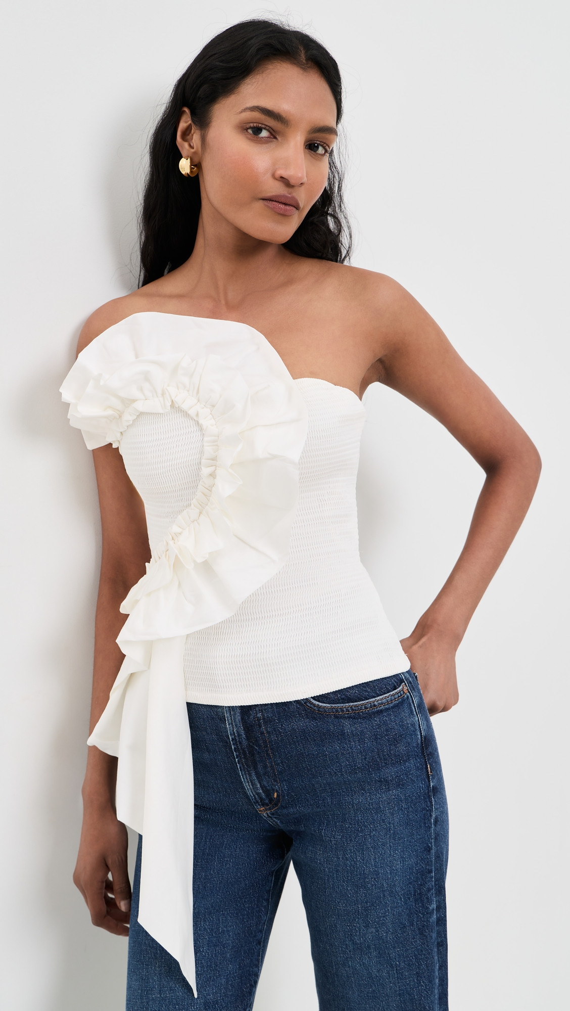 FARM Rio Smocked Strapless Top White M | Shopbop