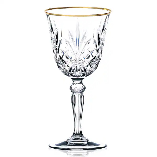 Lorren Home Trends Siena Collection Crystal Wine Glasses with Gold Band Design (Set of 4) | Bed Bath & Beyond