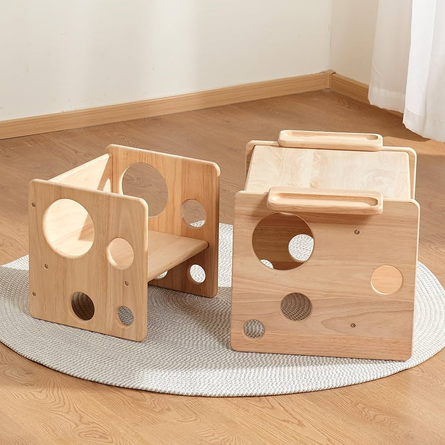 Kids Table and Chair Set, Montessori Weaning Table and Chair Set for Toddler, Natural Solid Woode... | Amazon (US)