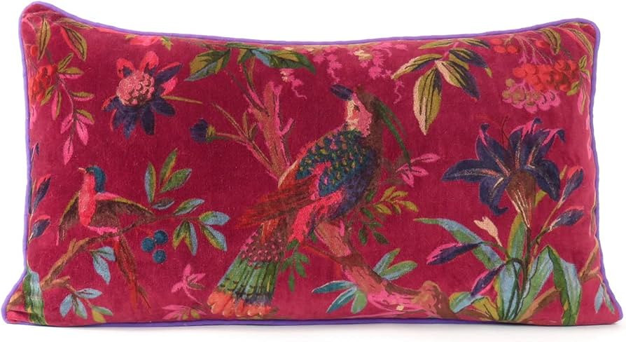 Eyes of India - 12 X 20 Burgundy Red Velvet Bird Throw Lumbar Pillow Sofa Bolster Cushion Cover C... | Amazon (US)